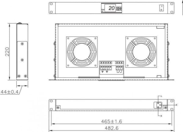 TECHly - Fläktbricka för stativ - med 2 kylfläktar, termostat - svart, RAL 9005 - 1U - 19"