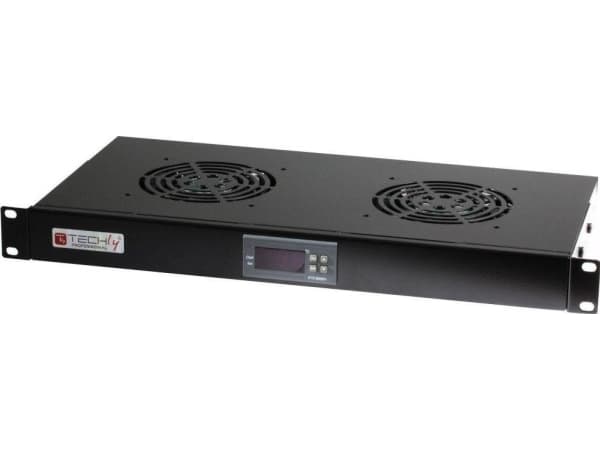 TECHly - Fläktbricka för stativ - med 2 kylfläktar, termostat - svart, RAL 9005 - 1U - 19"