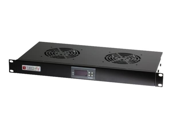 TECHly - Fläktbricka för stativ - med 2 kylfläktar, termostat - svart, RAL 9005 - 1U - 19"