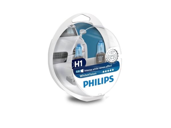 Philips WhiteVision Type lampe: H1 Pakke med: 2+2 pærer til frontlys, 55 W, 12 V, H1, Halogen, 3700 K, 2 stykker