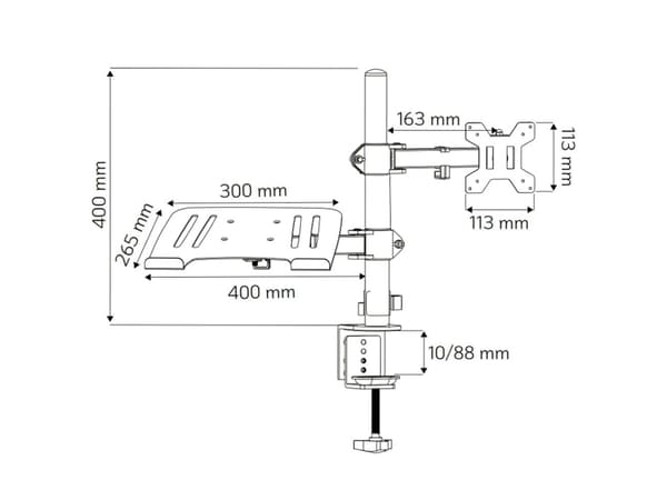 Techly 365597 Työpöytäteline monitorille 13-32" 8kg ja kannettavalle tietokoneelle 12-17" 8kg, säädettävä
