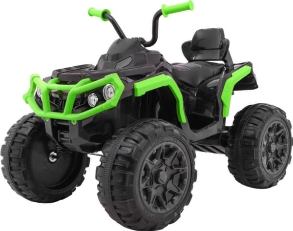 Fyrhjulig ATV 2,4 GHz batteridriven för barn Svart och grön + fjärrkontroll + EVA-hjul + MP3-radio + långsam start