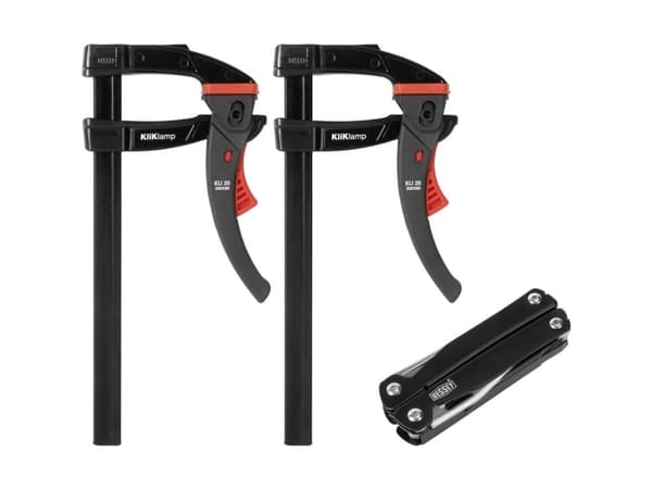 sett: 2 x spakklemmer stål KLI20, 200x80mm KliKlamp + Multiverktøy, Bessey [KLI-SET-A] Black Edition
