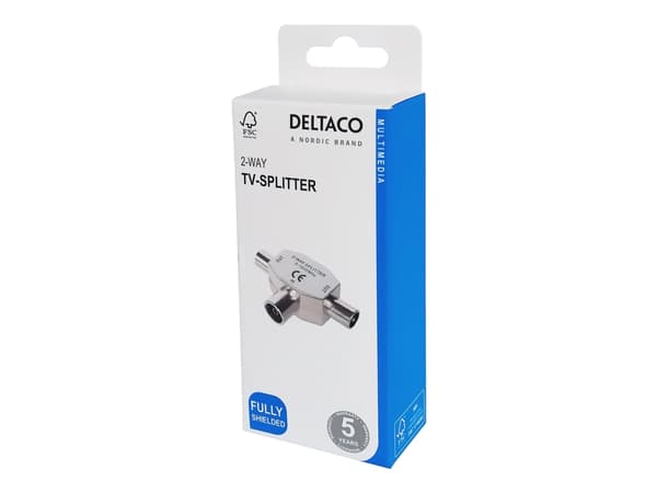 DELTACO - Linjedelare för TV - 2-way, fully shielded - silver