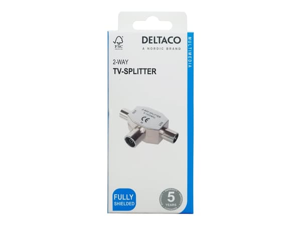DELTACO - Linjedelare för TV - 2-way, fully shielded - silver