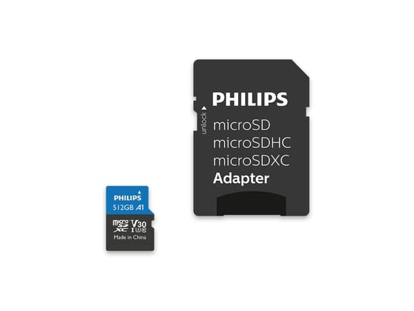 Philips FM51MP65B/00, 512 GB, MicroSDHC, Klass 10, UHS-I, 100 MB/s, 80 MB/s