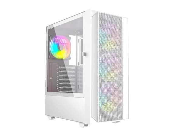 Gembird Fornax 4000 - Mid tower - ATX - genomskinlig sidopanel (glas) - ingen strömförsörjning (ATX) - vit - USB/ljud