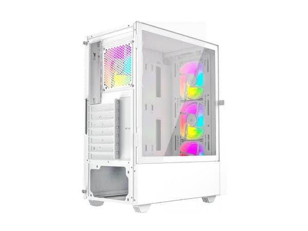 Gembird Fornax 4000 - Mid tower - ATX - genomskinlig sidopanel (glas) - ingen strömförsörjning (ATX) - vit - USB/ljud