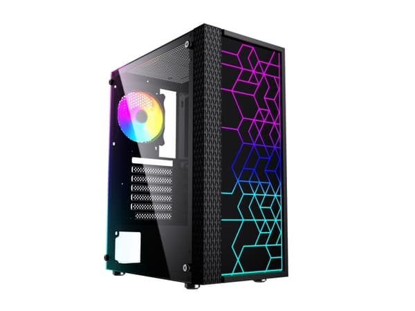 Gembird Fornax 2500 - Mid tower - ATX - genomskinlig sidopanel (glas) - ingen strömförsörjning (ATX) - svart - USB/ljud
