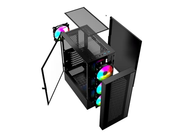 Gembird Fornax 4000 - Mid tower - ATX - sidepanel med vindu (glass) - ingen strømforsyning (ATX) - svart - USB/lyd