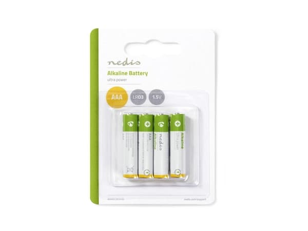 Nedis BAAKLR034BL, Engangsbatteri, AAA, Alkalinsk, 1,5 V, 4 stykker, Grønn, Hvit, Gult