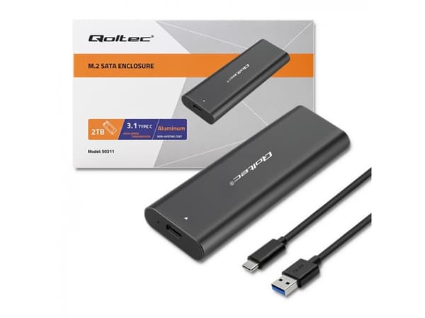 Qoltec - Förvaringslåda - NGFF -M.2 SATA SSD - USB-C 3.1 (Gen 2) - svart