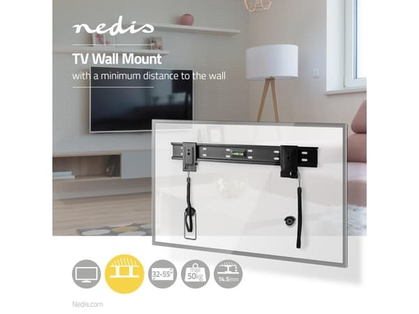 Nedis TVWM1036BK, 81,3 cm (32"), 139,7 cm (55"), 200 x 100 mm, 400 x 400 mm, Terästä, Musta