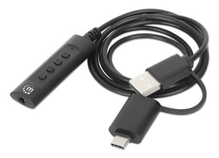Manhattan 153560, Sort, USB-C & USB-A, USB-A & 3.5 mm, Hankjønn, Hunkjønn, Polyvinylklorid (PVC)
