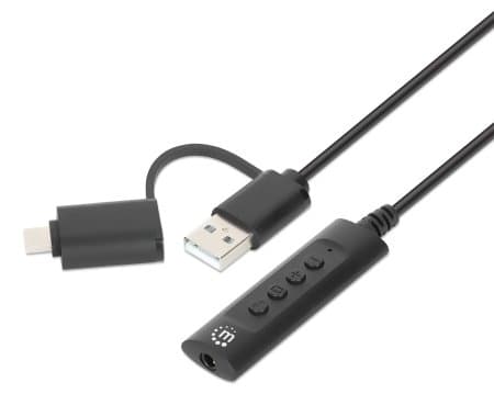 Manhattan 153560, Sort, USB-C & USB-A, USB-A & 3.5 mm, Hankjønn, Hunkjønn, Polyvinylklorid (PVC)