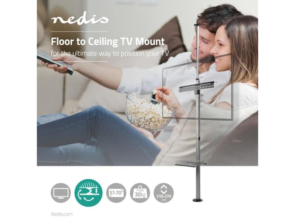 Nedis TVSM5750BK, 177,8 cm (70"), 200 x 200 mm, 600 x 400 mm, 180°, Aluminium, Stål, Sort, Sølv
