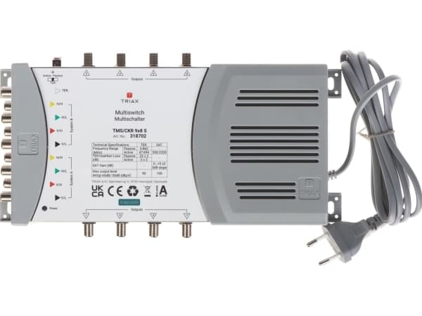 Triax TMS/CKR 9x8 S, 5 innganger, 8 utganger, 5 - 862 MHz, 950 - 2200 MHz, 10 dB, 10 dB