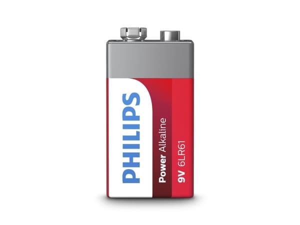 Philips Power Alkaline Akku 6LR61P1B/10, Kertakäyttöinen akku, 6LR61, 9V, Alkali, 9 V, 25 mm, 17 mm