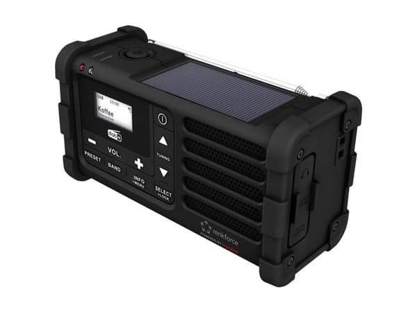 Renkforce RF-DAB-MMR88 Utendørsradio DAB+, FM-nødradio, USB-håndsveiv, Solcellepanel, Oppladbar, Lommelykt Svart (RF-5266164)