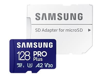 Samsung PRO Plus MB-MD128SA - Flashminnekort (microSDXC til SD-adapter inkludert) - 128 GB - A2 / Video Class V30 / UHS-I U3 - microSDXC UHS-I - blå