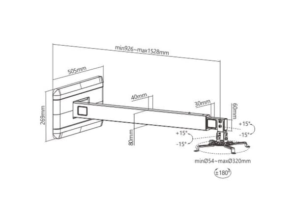 Techly ICA-PM 21, vägg, 15 kg, svart, plast, stål, 180°, -15 - 15