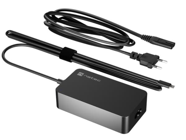 STRØMFORSYNINGSLADER NATEC GRAYLING USB-C 45W FOR BÆRBARE PC-ER, NETTbrett, TELEFON Sort