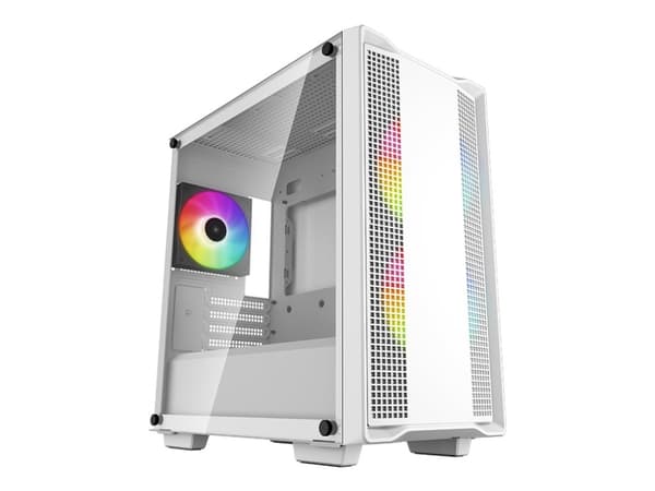 DeepCool CC360 WH ARGB - FT - mini ITX - genomskinlig sidopanel (härdat glas) - ingen strömförsörjning (ATX / PS/2) - vit - USB/ljud