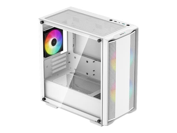 DeepCool CC360 WH ARGB - FT - mini ITX - genomskinlig sidopanel (härdat glas) - ingen strömförsörjning (ATX / PS/2) - vit - USB/ljud