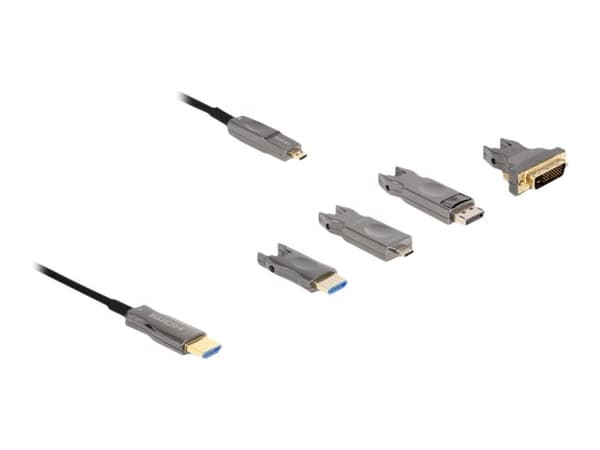 Delock - High Speed - HDMI-kabel - 19 pin micro HDMI Type D hane till HDMI hane - 25 m - hybrid koppar/fiberoptisk - svart - 8K60Hz stöd, 5 in 1