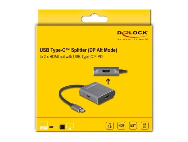 Delock - Video/audiosplitter - 1 x USB-C + 2 x HDMI - skrivbordsmodell