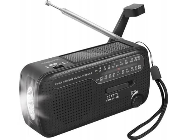 Logilink Dynamo Hand Crank Radio w.Solar Panel &amp; taskulamppu