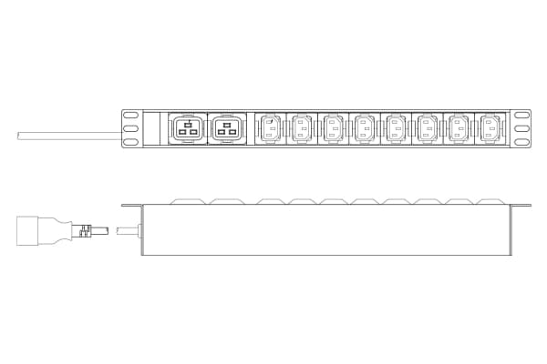 Digitus DN-95427, 1U, Yksivaiheinen, Alumiini, Muovi, 10 AC-pistorasia(a), C13 liitin, C19 liitin, C20 liitin