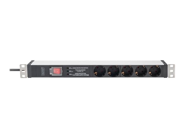 DIGITUS - Strømfordelerenhet (kan monteres i rack) - AC 230 V - 3600 VA - enkeltfase - inngang: power CEE 7/7 - utgangskontakter: 5 (power CEE 7/3) -