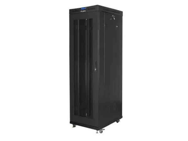 Lanberg FF01 series V2 - Rack skåp - platt paket, LCD, med nätdörr, 600x1000 - med 6 kylfläktar - fristående - RAL 9004, svart - 42U - 19"