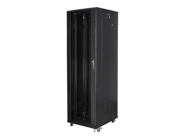 Lanberg FF01 series V2 - Rack skåp - platt paket, LCD, med nätdörr, 600x1000 - med 6 kylfläktar - fristående - RAL 9004, svart - 42U - 19"