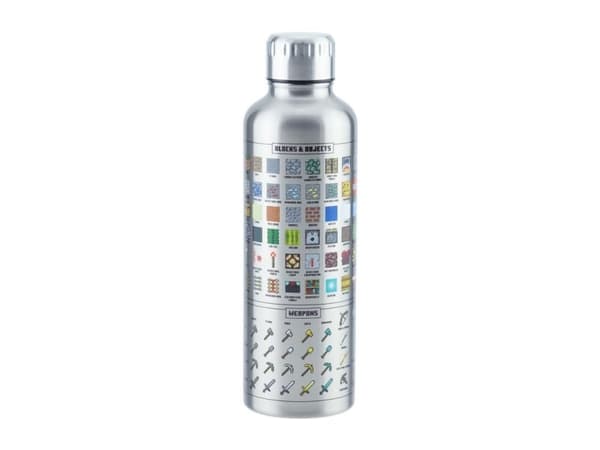 Paladone Minecraft Metal Water Bottle, 500 ml, Daglig bruk, Rustfritt stål, Rustfritt stål, Skrulokk, Rustfritt stål