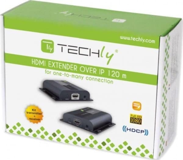 Techly IDATA-EXTIP-383V4, 1920 x 1080 piksler, AV-sender og -mottaker, 120 m, Koblet med ledninger (ikke trådløs), Sort, HDCP