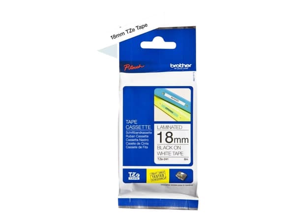 Brother TZe-241 - Standardlim - svart på vitt - Rulle (1,8 cm x 8 m) 1 kassett(er) bandlaminat - för Brother PT-P750; P-Touch PT-1880, D450, D460, D6