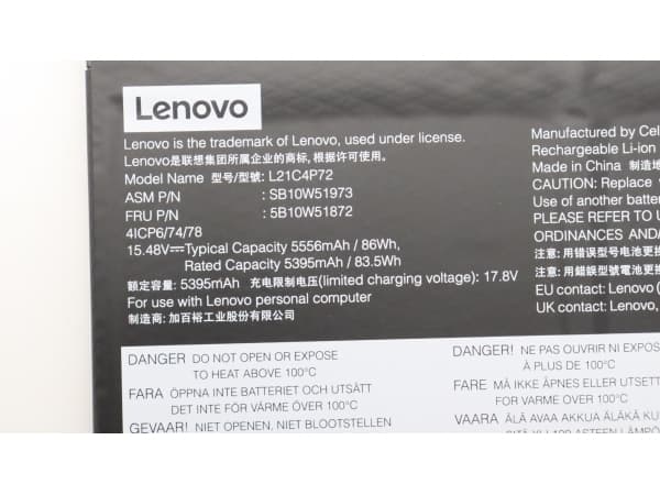 86Wh Lithium-Ion internal battery for Lenovo ThinkPad