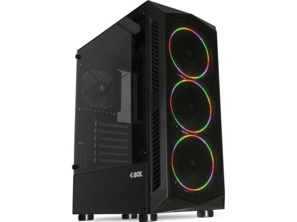 iBOX LUPUS 27 - Tower spel - ATX - genomskinlig sidopanel (härdat glas) - ingen strömförsörjning - svart - USB/ljud