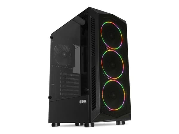 iBOX LUPUS 27 - Tower spel - ATX - genomskinlig sidopanel (härdat glas) - ingen strömförsörjning - svart - USB/ljud