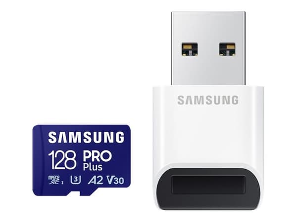 Samsung PRO Plus MB-MD128SB - Flashminnekort - 128 GB - A2 / Video Class V30 / UHS-I U3 / Class10 - microSDXC UHS-I - blå