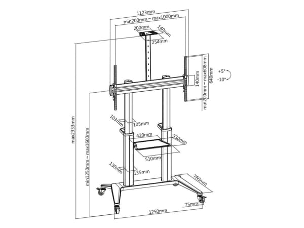 ROTRONIC-SECOMP ROLINE - vogn - for LCD-skjerm - metall - svart - skjermstørrelse: 178-305 cm (70\-120\") ( 17.03.1263 )"