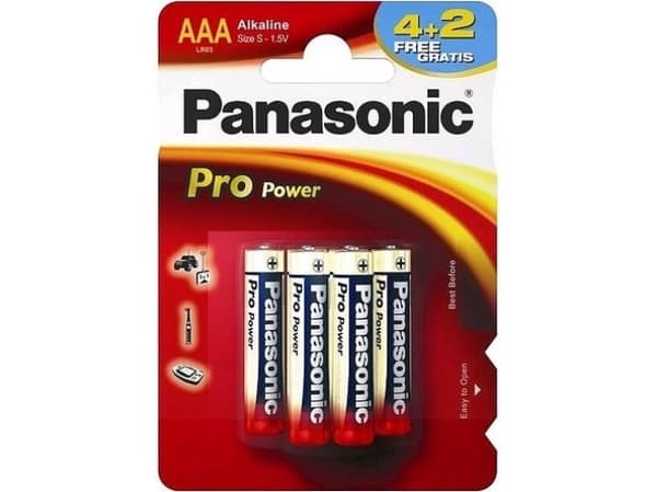 Panasonic Pro Power AAA 4+2, Engangsbatteri, AAA, Alkalinsk, 1,5 V, 6 stykker, Sort, Gull, Rød