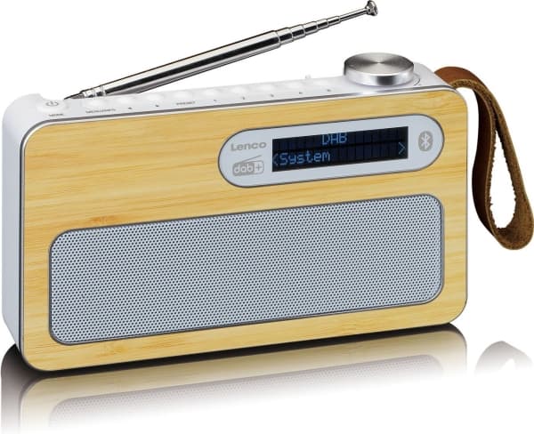 Lenco PDR-040, Personal, Analog och digital, DAB+, FM, LCD, Bamboo, Vit, Metall, Plast, Trä
