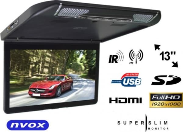 Nvox LCD-kattoon asennettava 13-tuumainen automonitori HDMI USB SD (NVOX VRF1343U BL)