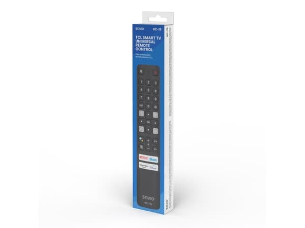 Savio RC-15 universal remote control/replacement for TCL SMART TV, TV, IR Kabelfri, Trykknapper, Sort