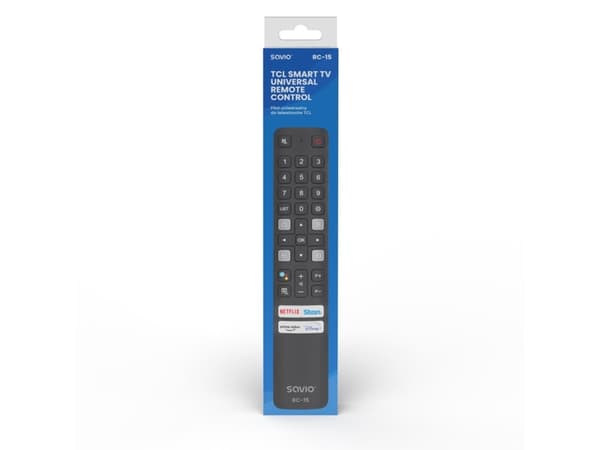 Savio RC-15 universal remote control/replacement for TCL SMART TV, TV, IR Kabelfri, Trykknapper, Sort