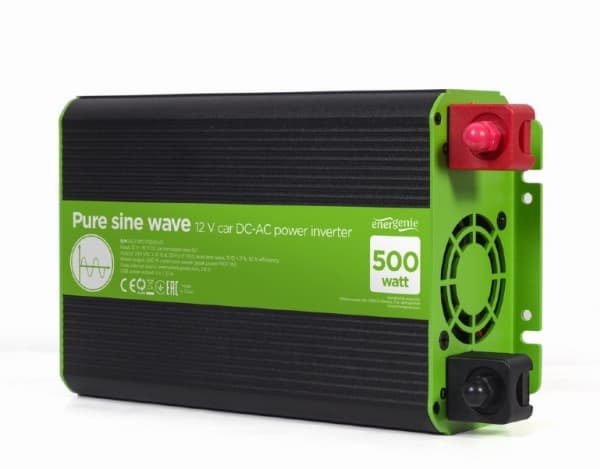 EnerGenie EG-PWC-PS500-01 - DC-AC invertteri - autoteollisuus, puhdas siniaalto - DC 12 V - 500 Watt - lähtöliittimet: 1