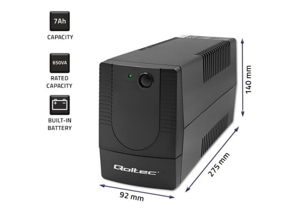 Qoltec UPS nødstrømforsyning | Monolith| 650VA | 360W